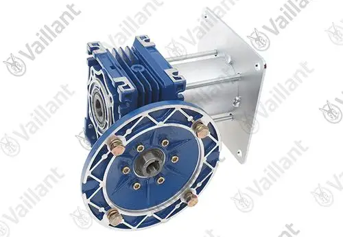 Getriebe von Vaillant in blau, mit runden Flansch und mehreren Schrauböffnungen. Eindeutige Bauform und Struktur.